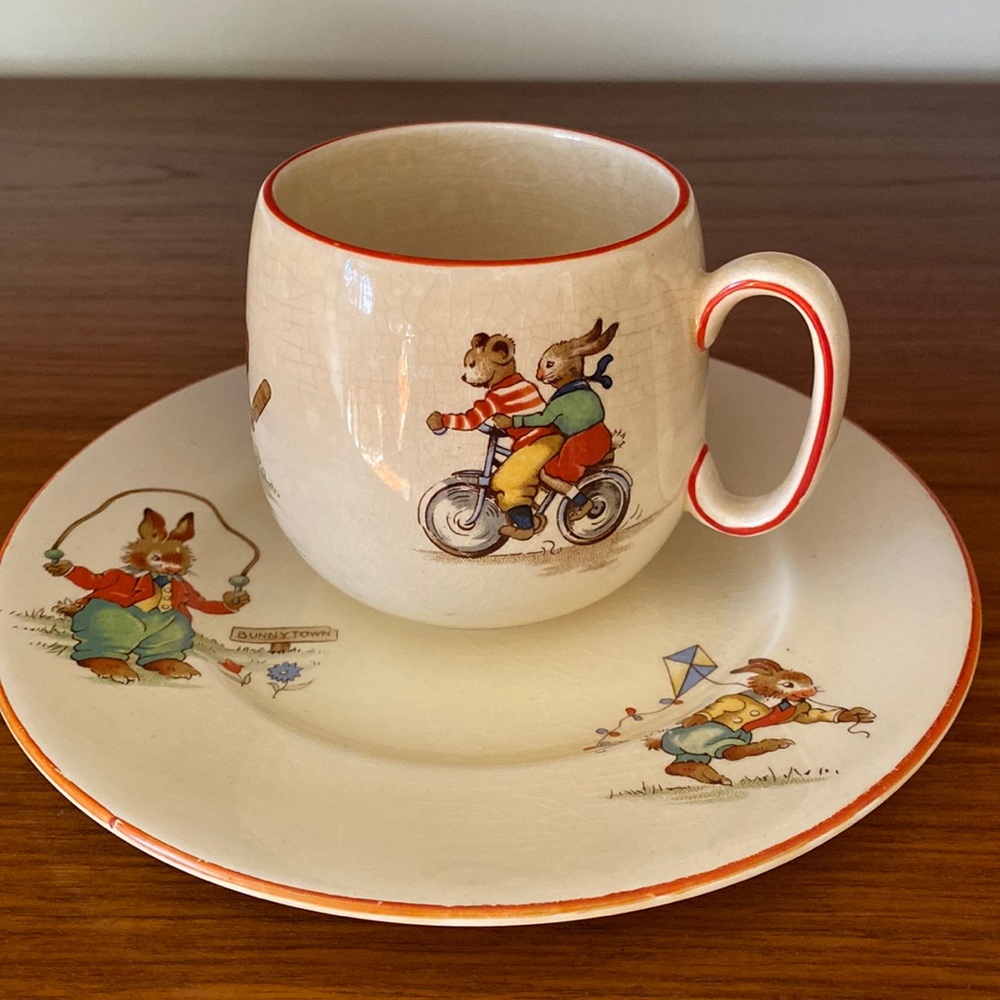 Rare VTG Royal Winton Bunny’s Playtime English China Cup/Plate Made in England
